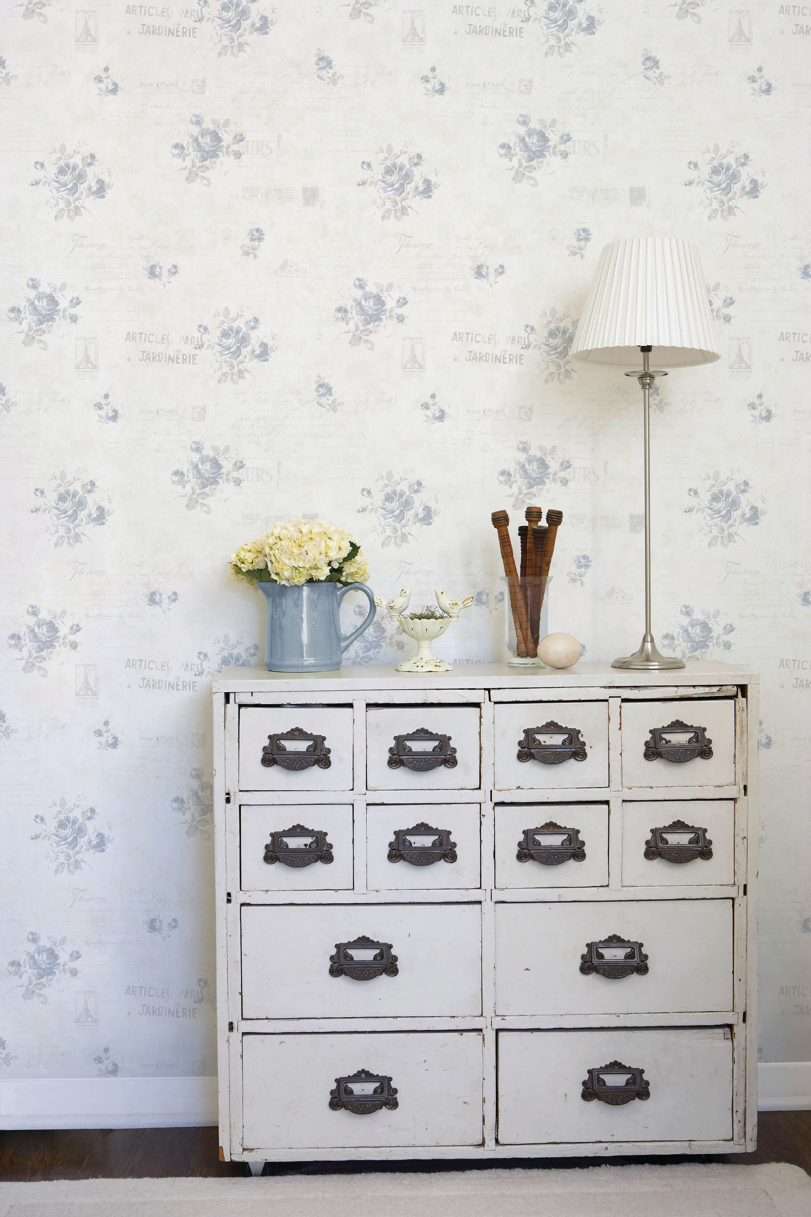 Calligraphy Blue Wallpaper from the Vintage Roses Collection