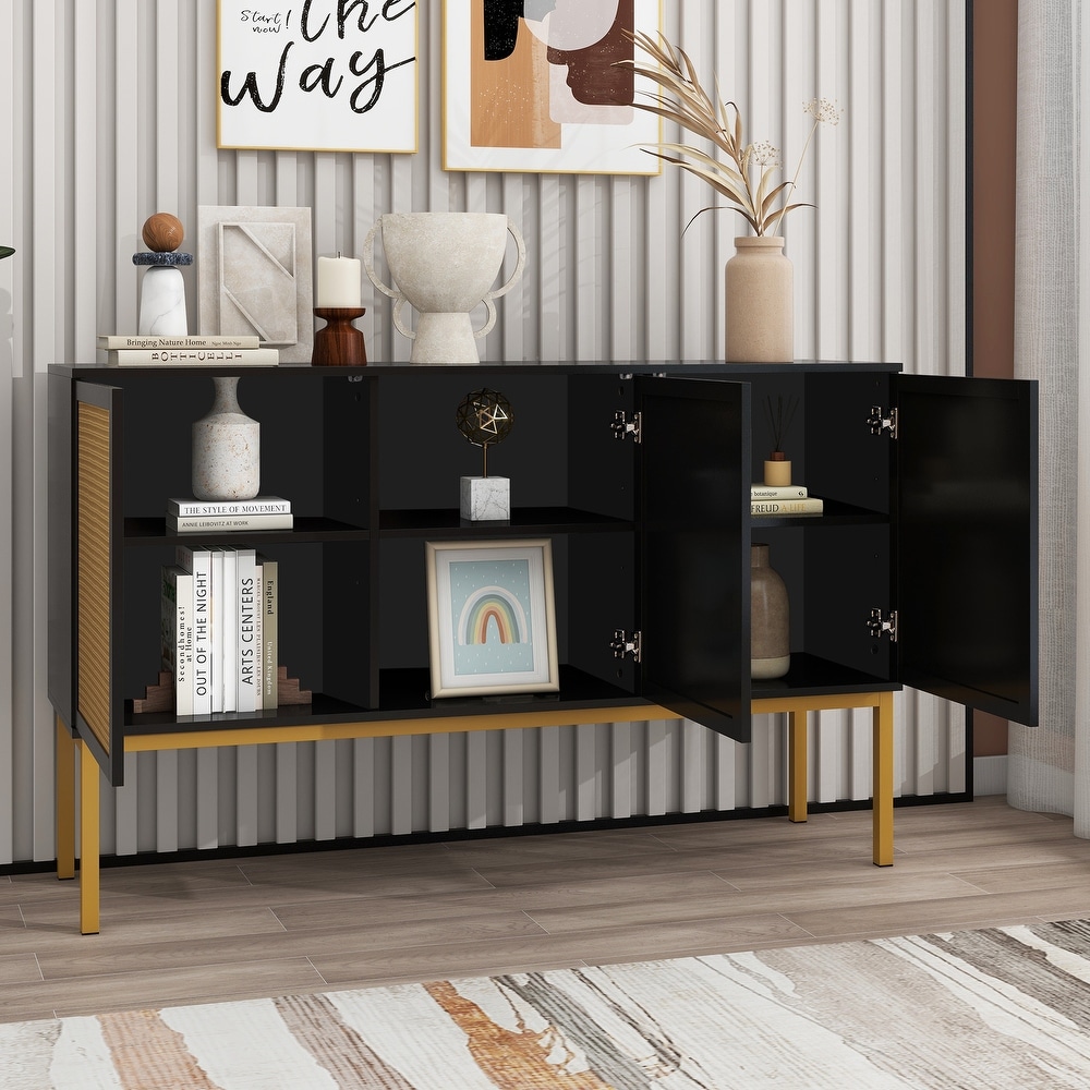 Large Storage Space Sideboard with Artificial Rattan Door and Rebound Device for Living Room   Entryway