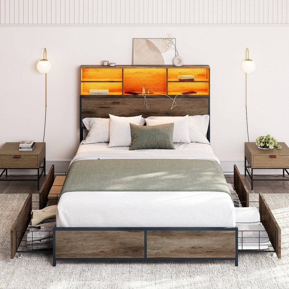 BELLEZE Full/ Queen Size Bed Frame with 4 Drawers   Riviera