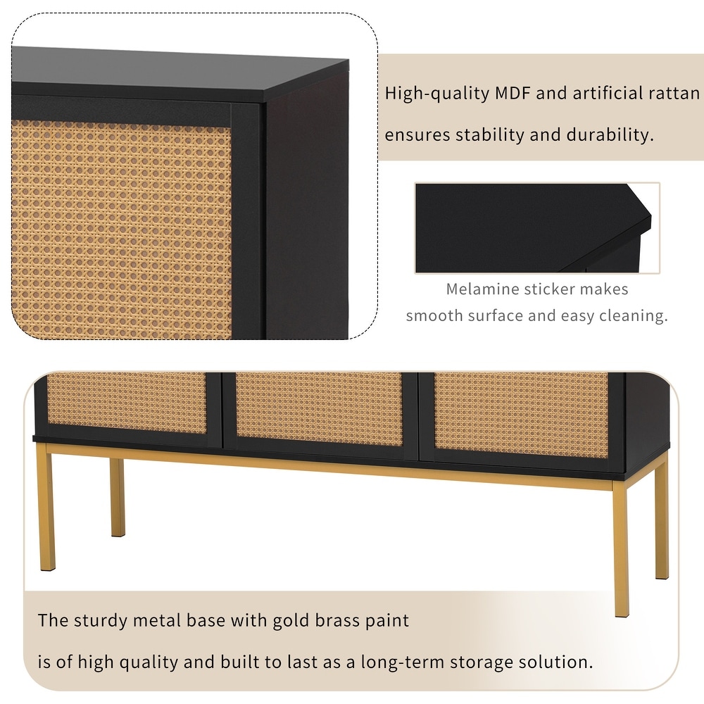 Large Storage Space Sideboard with Artificial Rattan Door and Rebound Device for Living Room   Entryway