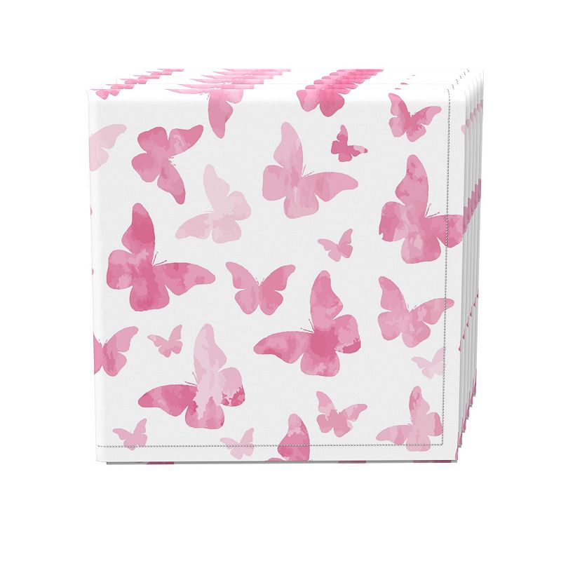 Napkin Set of 4， 100% Cotton， 20x20， Watercolor Pink Butterflies