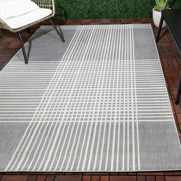 7 x27 10 quot x10 x27 Plaid Outdoor Rug Gray