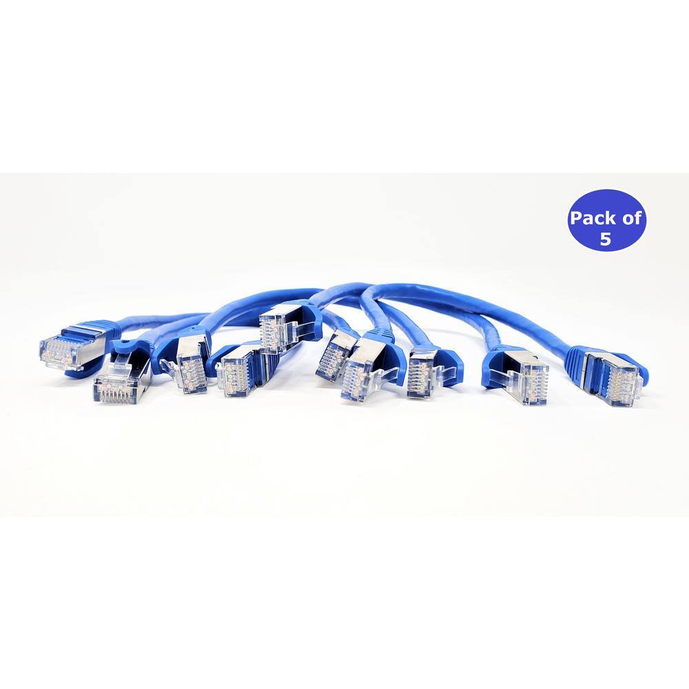 Micro Connectors Inc 1 ft. CAT 7 SFTP Double Shielded RJ45 Snagless Ethernet Cable Blue (5-Pack) E11-001BL-5