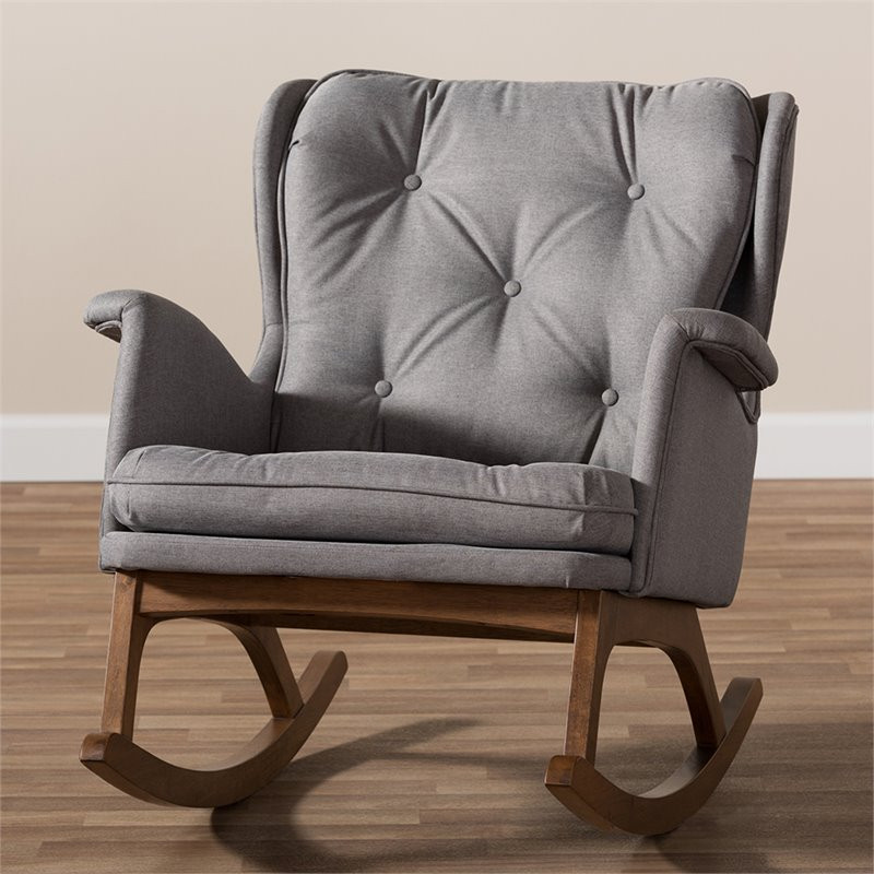 Home Square 2 Piece Tufted Upholstered Fabric Rocker Set in Gray and Walnut   Midcentury   Rocking Chairs   by Homesquare  Houzz