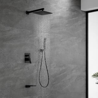 Boyel Living Wall Mount Single-Handle 1-Spray Tub and Shower Faucet with 10 in. Fixed Shower Head in Matte Black (Valve Included) SMD-88016B-10