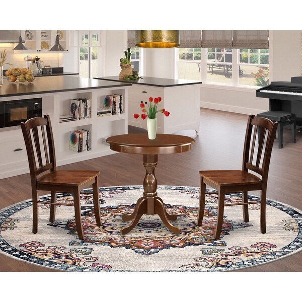 3-Pc Dining Room Table Set - 2 Wood Kitchen Chairs and 1 Wood Dining Table with Slatted Back-(Finish Options)