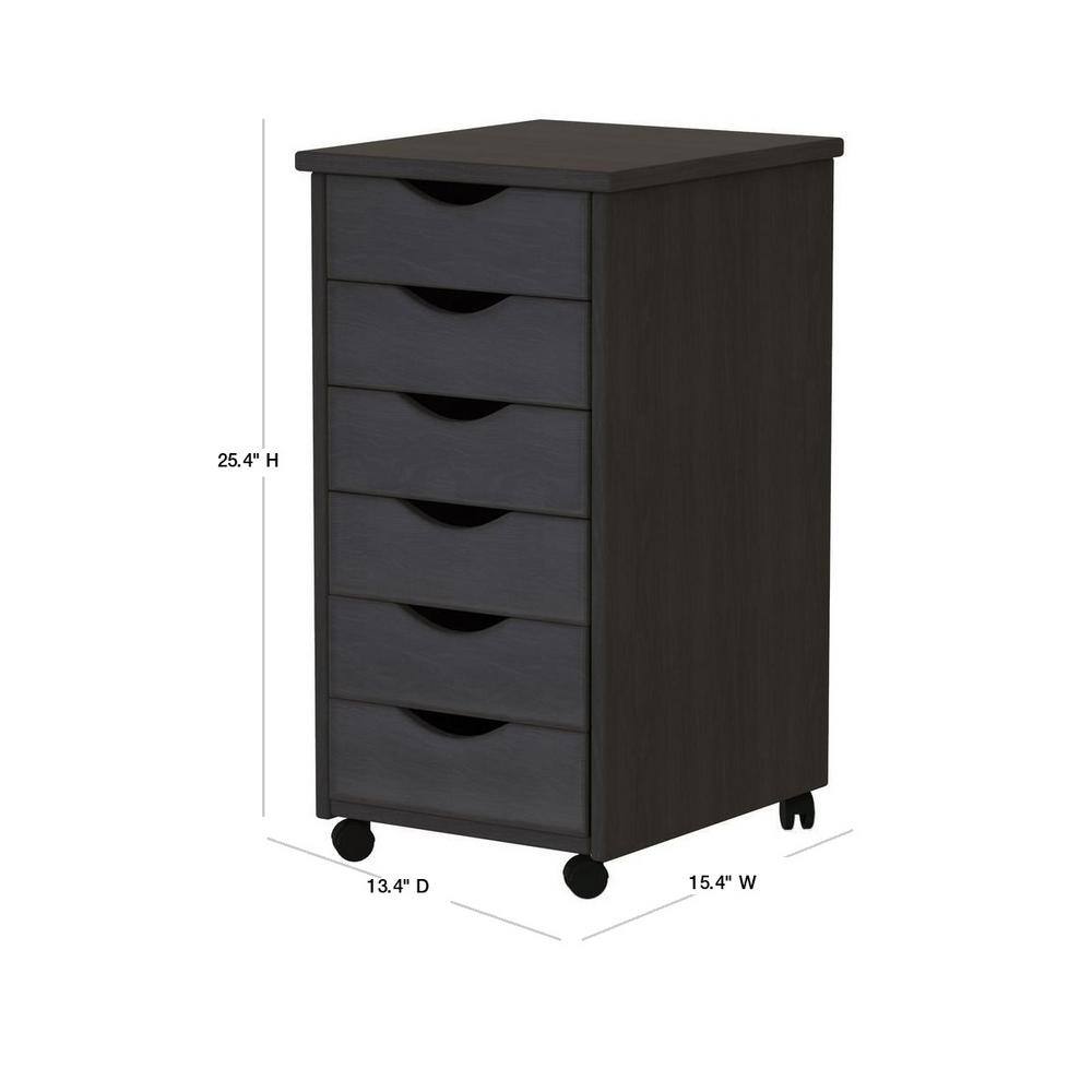 6-Drawer Solid Wood Mobile Storage Cart in Black 10016