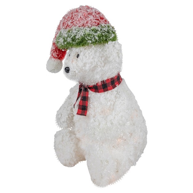 Lighted Snowy Polar Bear In Red Plaid Scarf Outdoor Christmas Decoration