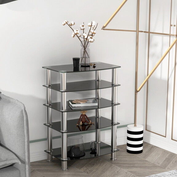 5 Tier Tempered Glass Side Table Stainless Steel F...