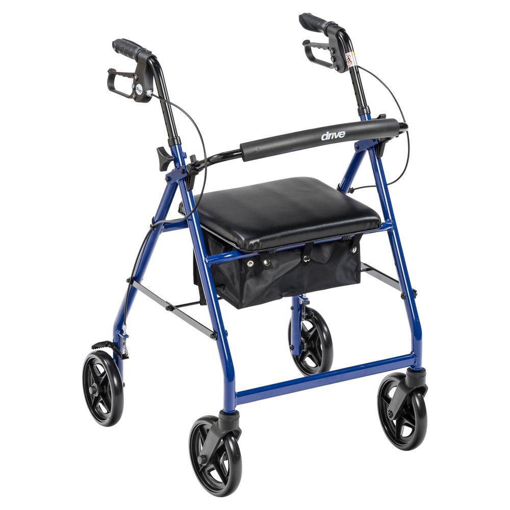 Drive Medical Aluminum Rollator Rolling Walker with Fold Up and Removable Back Support and Padded Seat Blue R728BL