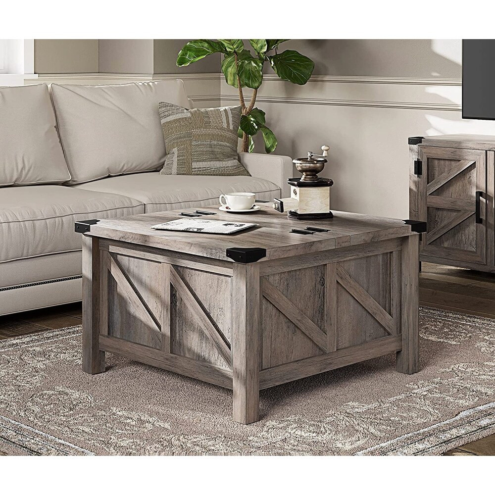 WAMPAT Coffee Table  Modern Farmhouse Square Wood Center Table