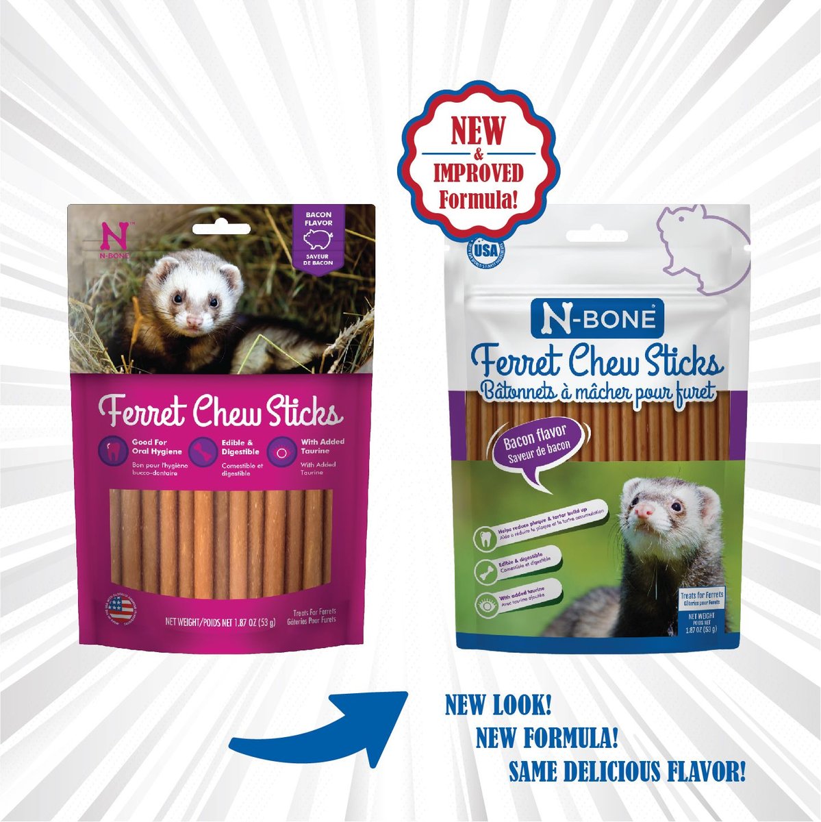 N-Bone Bacon Flavor Chew Sticks Ferret Treat， 1.87-oz bag