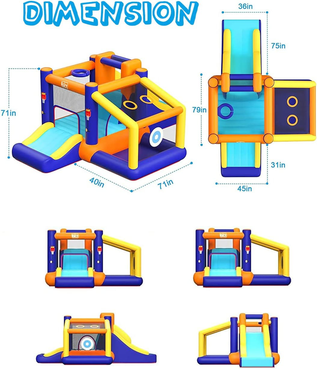 LGHM Inflatable Bounce House with Blower 119"x177"x71" Slide Jumping Castle W/ Water Pool for Backyard Kids Party Holds 3 Kids Toddler for 0-8 years