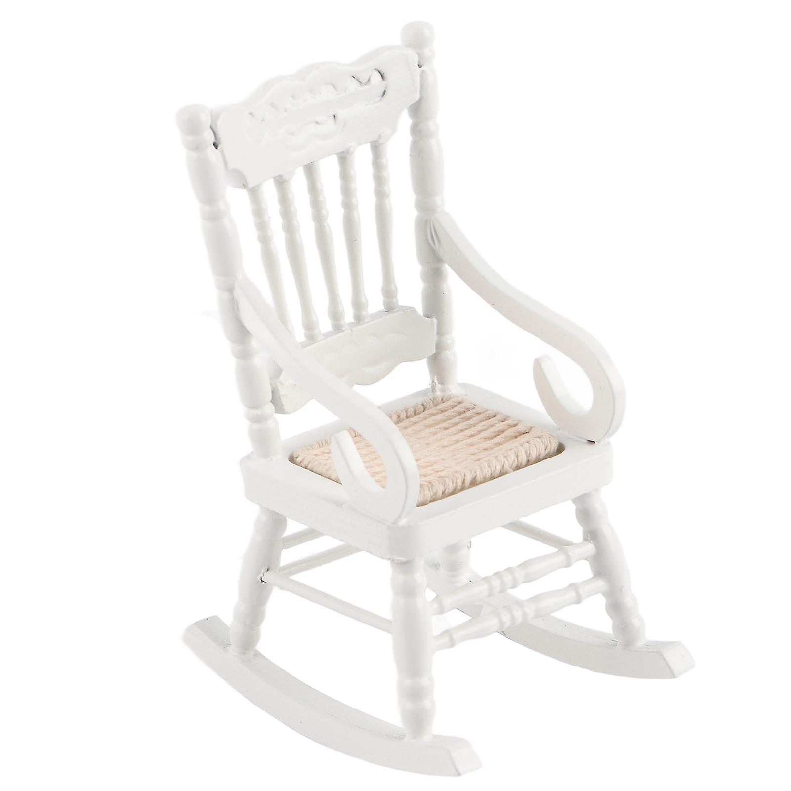 1:12 Dollhouse Miniature Furniture Wooden Rocking Chair For Dolls House Decor Toys (white)