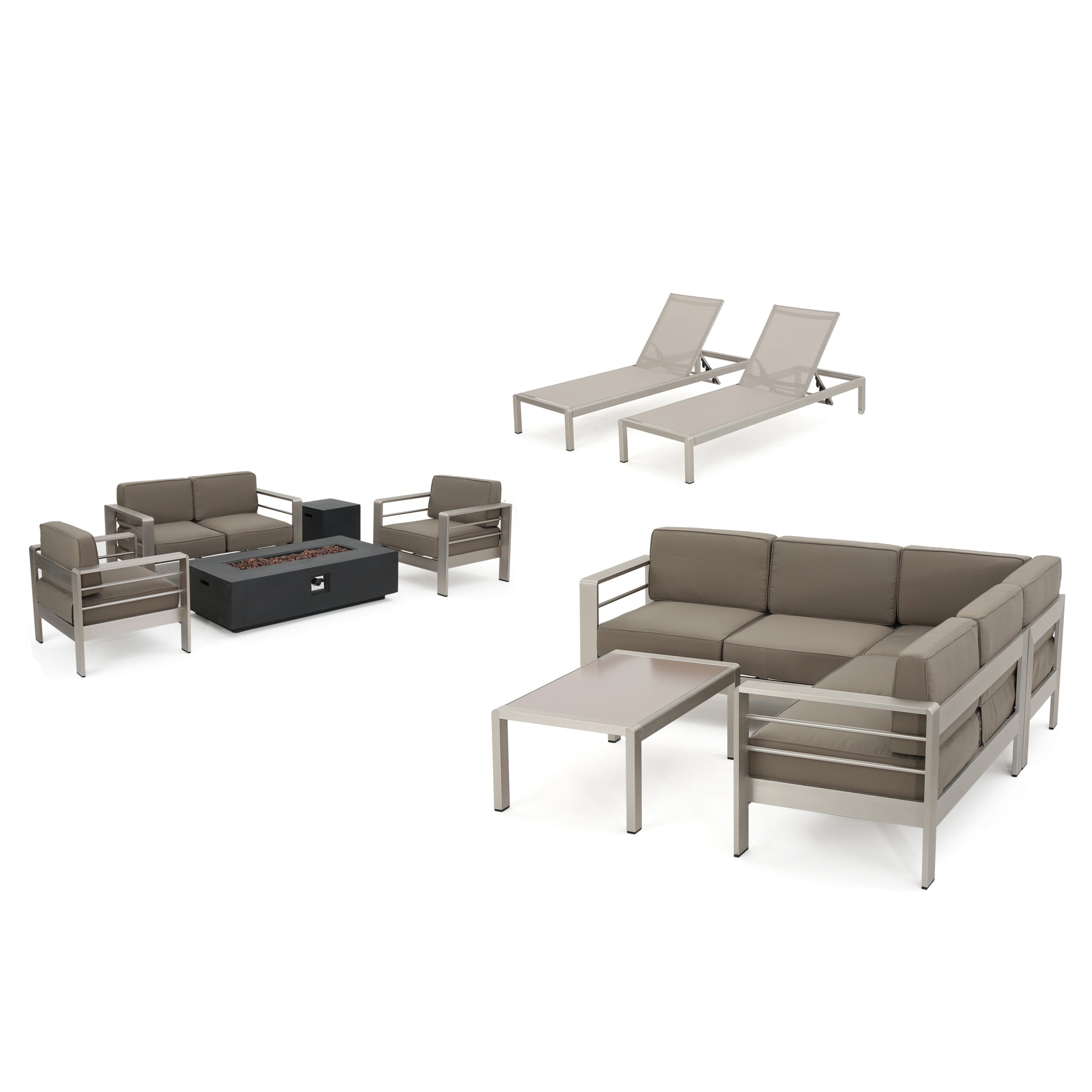 Coral Bay 10Pc Outdoor Sectional Chat Set with Lounges & Fire Table