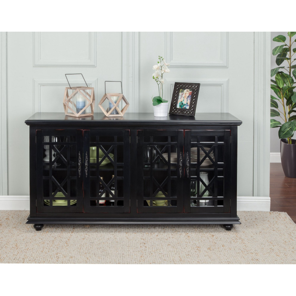 Classic TV Stand/Sideboard  Glass Panel Doors With Trellis Pattern   Traditional   Entertainment Centers And Tv Stands   by Declusia  Houzz