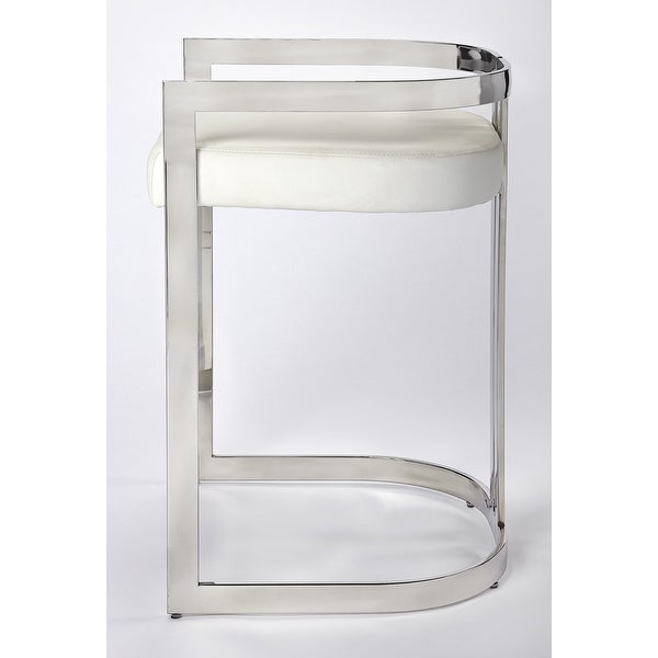 Nickel Plated White Faux Leather Counter Stool - 28