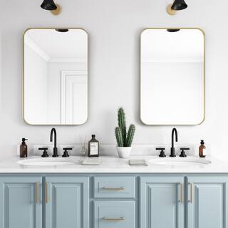 better bevel 30 in. x 40 in. Metal Framed Rounded Rectangle Bathroom Vanity Mirror in Gold 20042