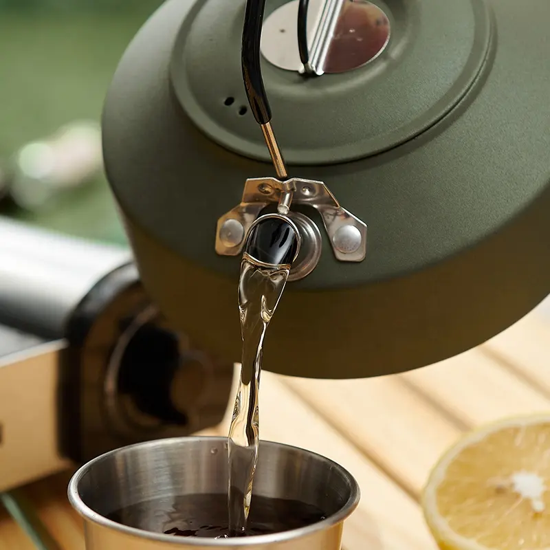 1.5L Camping Kettle Stainless Steel Portable Army Green Teapot Cooking Bushcraft Camping Pot  Factory Best Price For Hiking