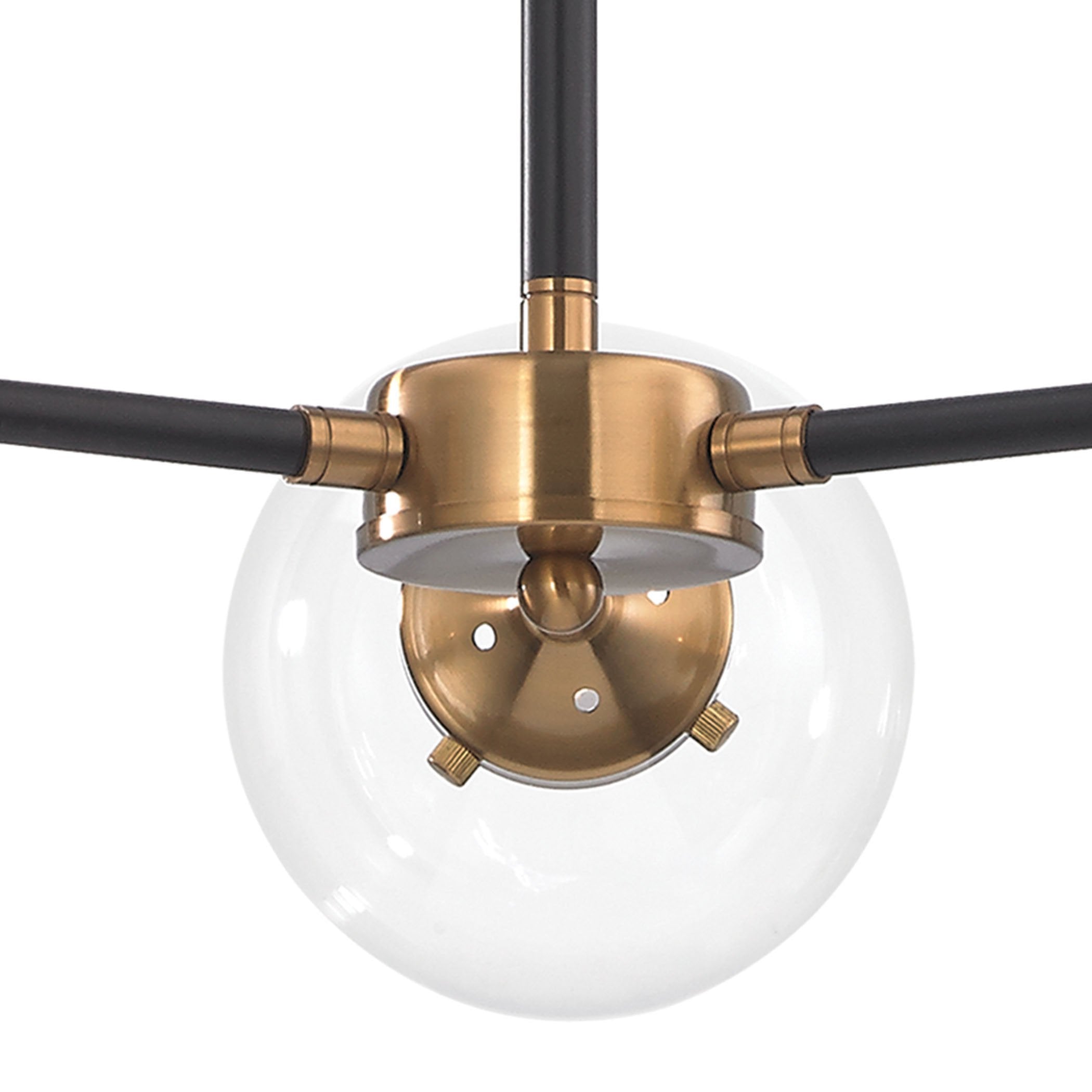 Boudreaux 3-Light Chandelier in Antique Gold and Matte Black with Sphere-shaped Glass