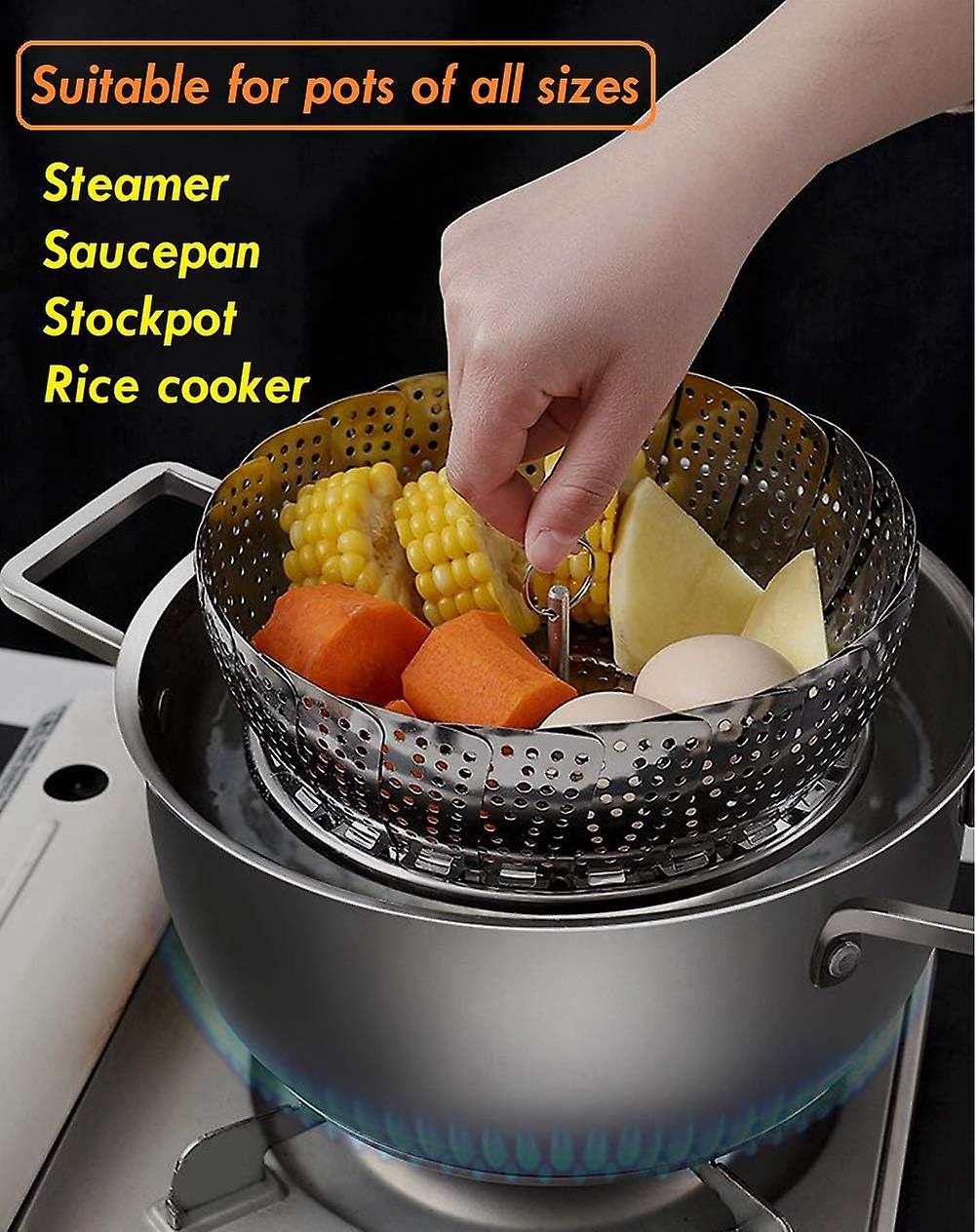 Vegetable Steamer Basket， Premium Stainless Steel Veggie Steamer Basket - For Veggie Fish Seafood Cooking， Expandable To Fit Various Size Pot (7.1