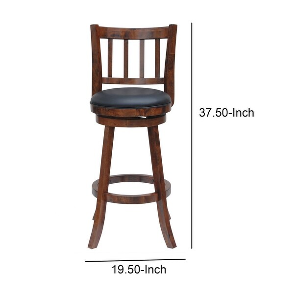 Round Padded Seat Counter Stool with Slatted Back， Brown and Black - 37.5 H x 18 W x 19.5 L Inches