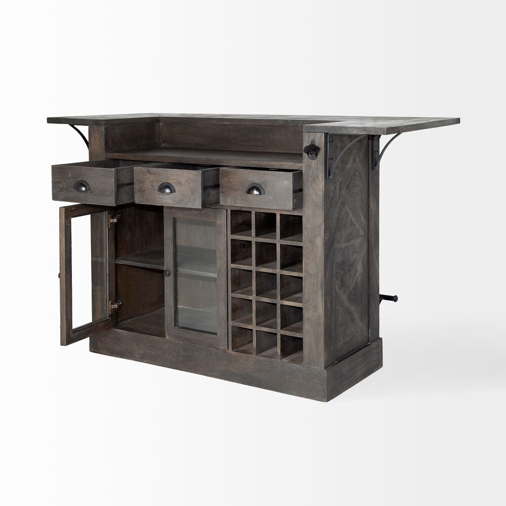 Cheers Dark Brown Solid Wood w/Wine Bottle Storage Kitchen Island   67.8L x 29.0W x 42.5H