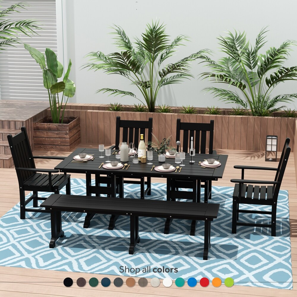 Laguna 6 Piece Rectangular Poly Eco Friendly  Weather Outdoor Dining Set with Armchair