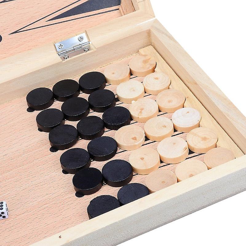 3 In 1 Folding Wooden Chess Set Family Board Games Checkers Backgammon