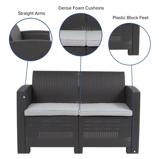 Flash Furniture Faux Rattan Loveseat With All weather Cushions