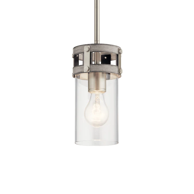 Kichler 82326 Stetton Anvil Iron and Distressed Antique Grey Rustic Clear Glass Cylinder Mini Pendant Light