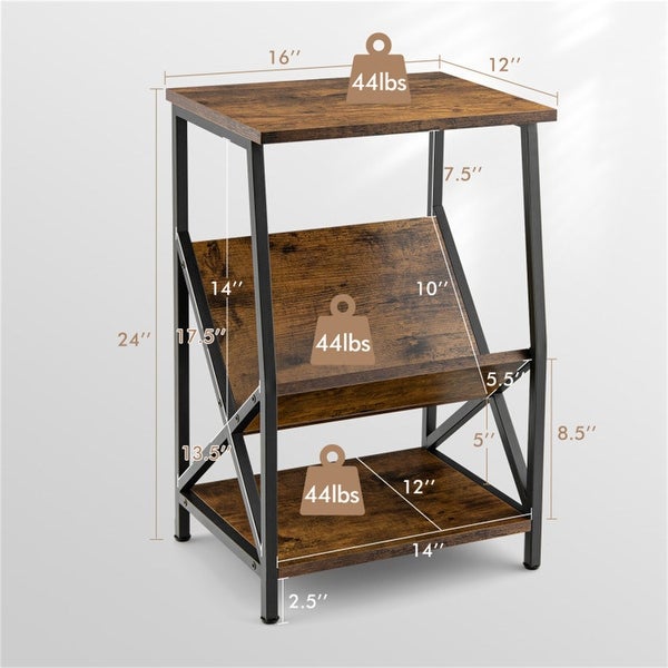 3-Tier Industrial Side Table with V Shaped Bookshelf for Living Room