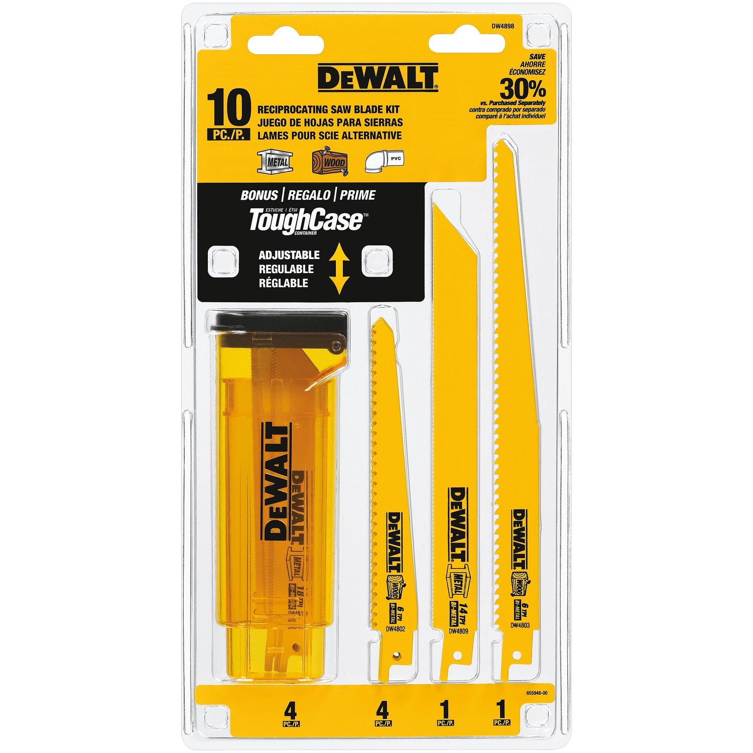 DW Bi-Metal Reciprocating Saw Blade Set Multi TPI 10 pk