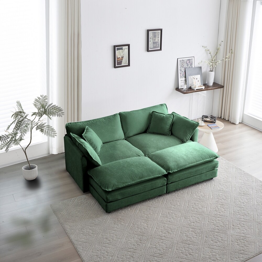 U shape Sectional Sofa Set with 2 Ottomans and Pillows for Living Room  Chenille Reversible Loveseat Sofa  Chaise Lounger