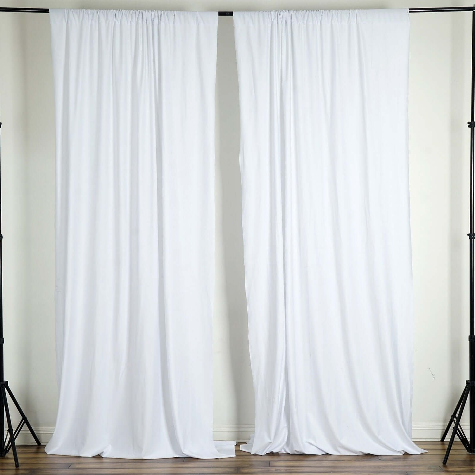 2 Pack White Scuba Polyester Backdrop Drape Curtains, Inherently Flame Resistant Event Divider Panels Wrinkle Free With Rod Pockets - 10ftx10ft