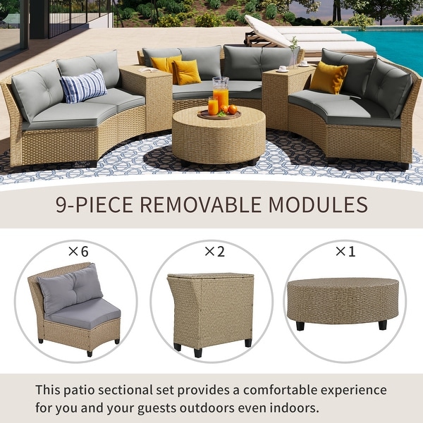 6Piece Rattan Patio Conversation Set with Cushions and Coffee Table