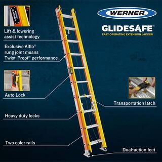 Werner 40 ft. GlideSafe Fiberglass Extension Ladder 300 lbs. Load Capacity Type IA Duty Rating T6240-2GS