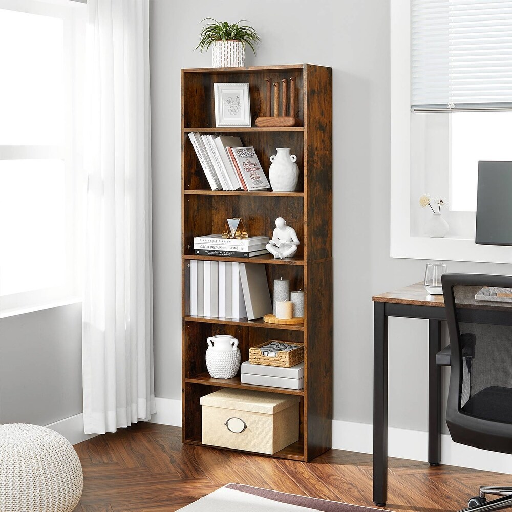 Bookshelf  Open Bookcase with Adjustable Storage Shelves  Floor Standing Unit  23.6”  Rustic Brown   23.6\