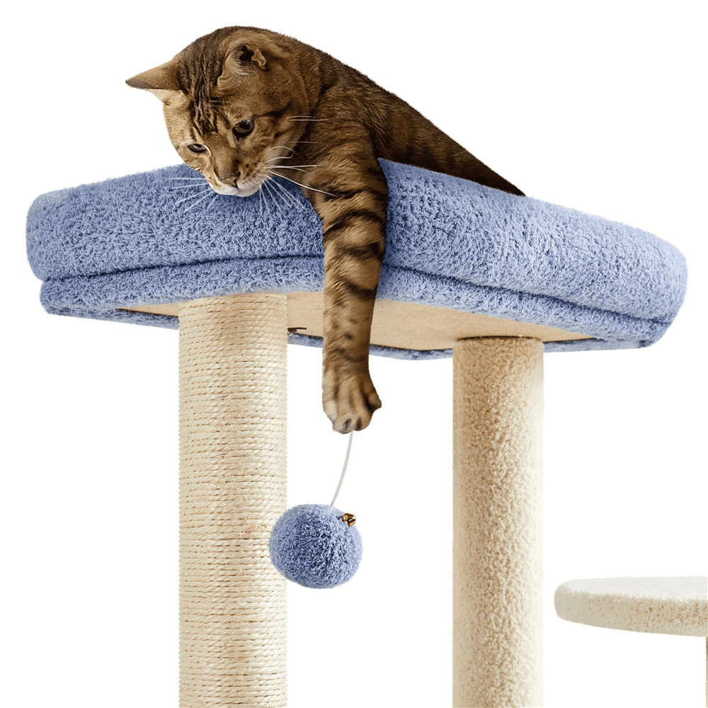 SmileMart 35.5″H Ocean Cat Tree with Padded Perch Natural Sisal for Kittens， Blue/Beige