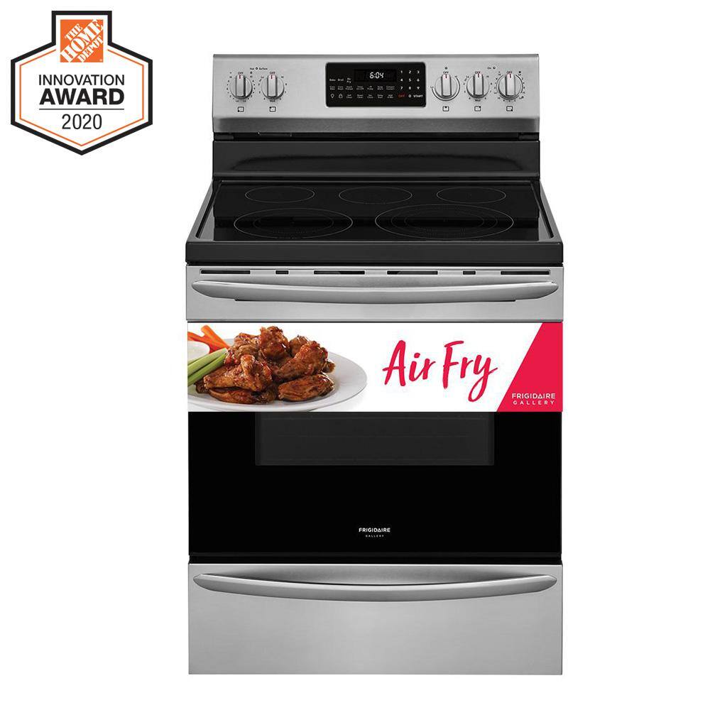 FRIGIDAIRE GALLERY 30 in. 5 Element Freestanding Electric Range in Stainless Steel with Convection and Air Fry GCRE3060AF