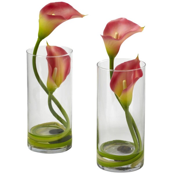 Nearly Natural Double Calla Lily w/Cylinder (Set of 2)