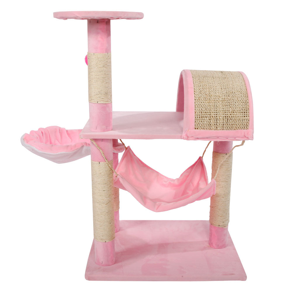 Lowestbest 32" Multi-Level Cat Activity Tree, Cute Sisal Play House Climber Activity Centre Cat Tower Stand Furniture with Scratching Posts Hammock Dangling Ball, Suit for Cats Pet, Pink