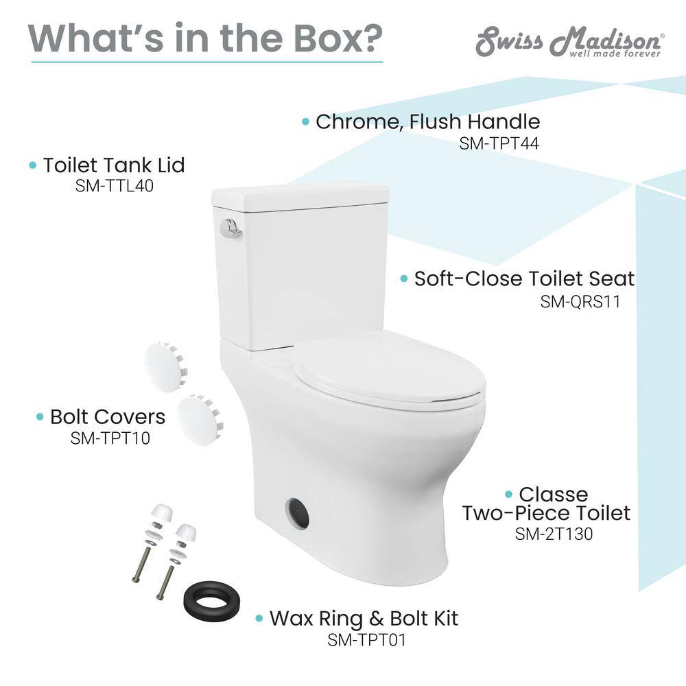 Swiss Madison Classe 2-piece 1.28 GPF Single Flush Elongated Toilet in. Glossy White Seat Included SM-2T130