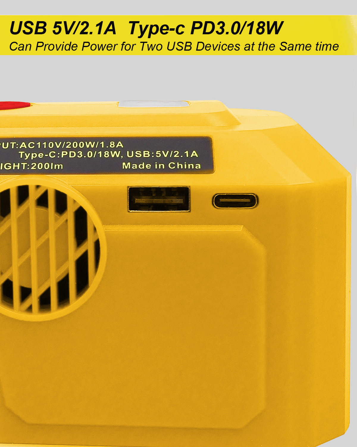 200W Power Inverter Generator Fit for Dewalt 18V 20V MAX XR Lithium Battery， DC 20V 18V to AC 110V-120V Portable Power Station with USB Type C Fast Charging and LED Light USB Charger Adapter