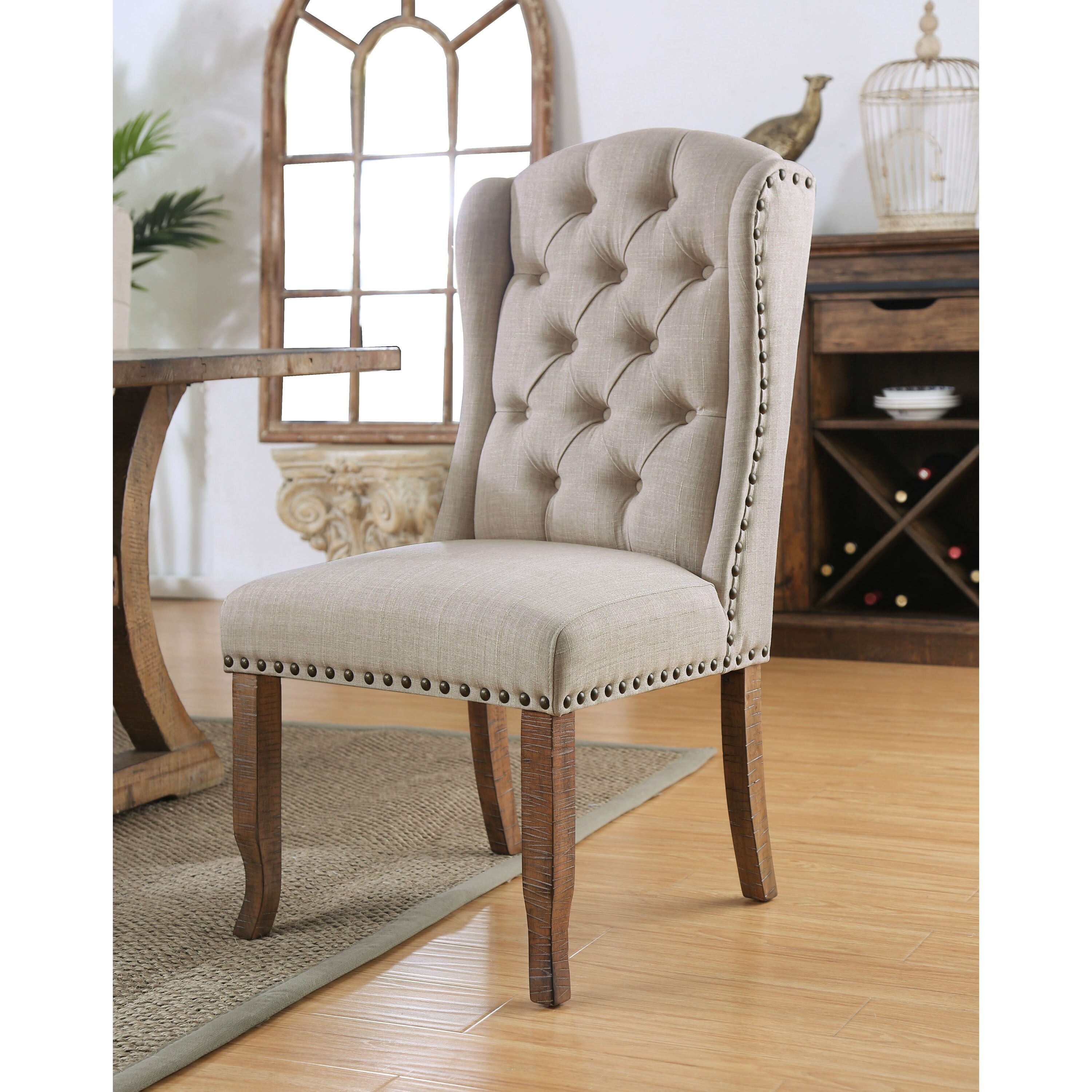 Dawson Tufted Fabric Wingback Dining Chairs (Set of 2) by Furniture of America