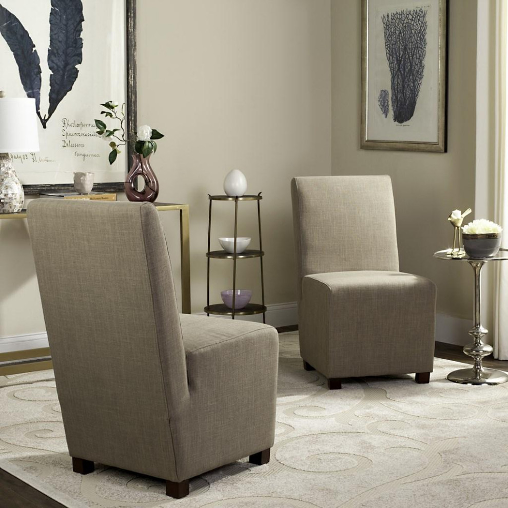 Delary 19  x27 x27h Linen Chair (set Of 2) Olive Beige/ Cherry Mahogany   Transitional   Dining Chairs   by Love Sofa  Houzz