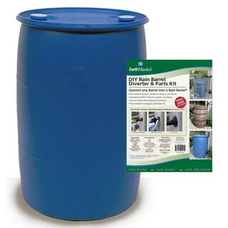 EarthMinded 55 Gal. Blue Plastic Drum DIY Rain Barrel Bundle with Diverter System PTH0935