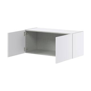 J COLLECTION Fairhope Glacier White Slab Assembled Wall Bridge Kitchen Cabinet (36 in. W x 15 in. H x 14 in. D) DSW3615-FR