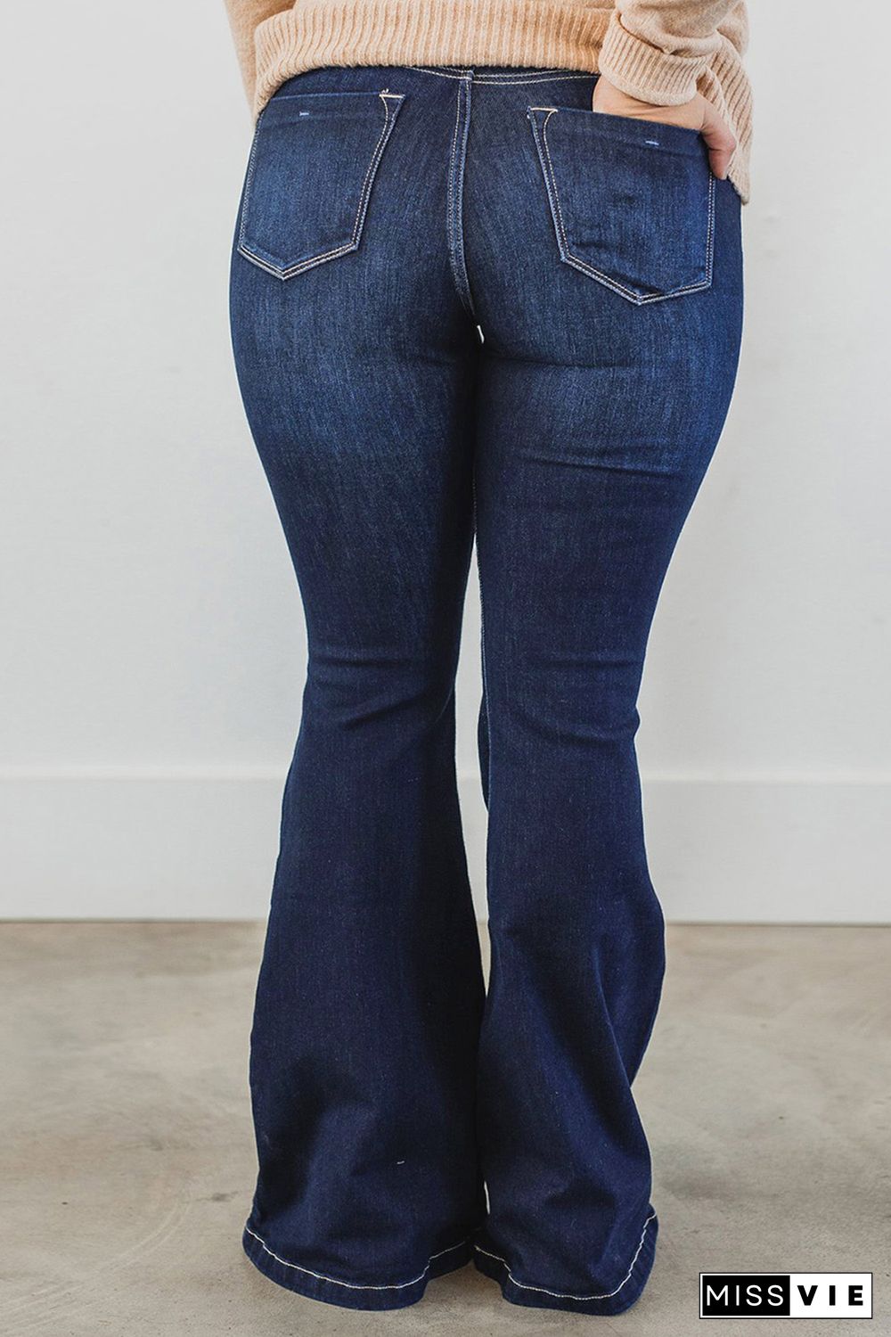 Plus Size Deep Wash Mid-waist Flared Jeans