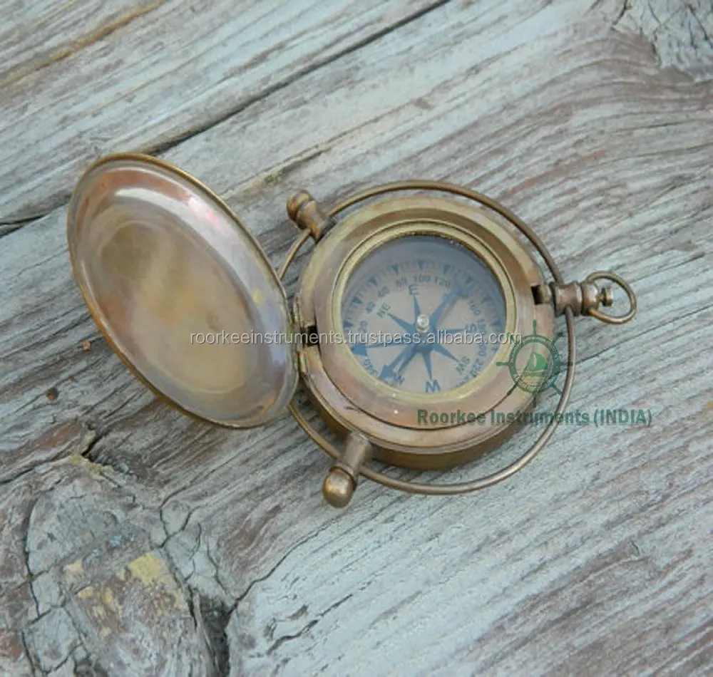 Brass Compass/Magnetic Compass for Navigation/Push Button Pocket Compass for Camping  Hiking  Touring